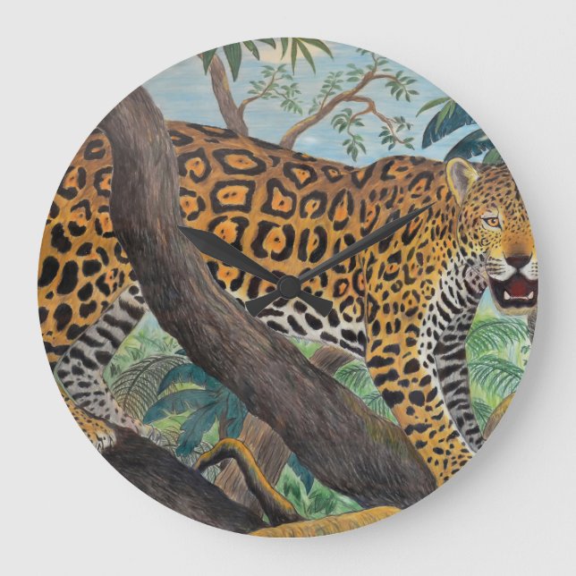 Pastel jaguar: jungle drawing. large clock (Front)
