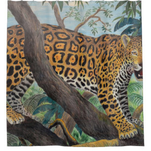 Pastel jaguar: jungle drawing. shower curtain