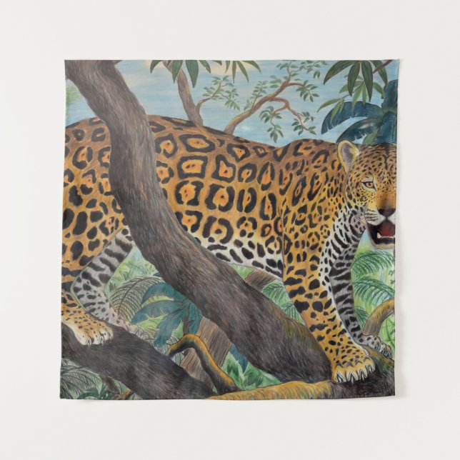 Pastel jaguar: jungle drawing. tapestry (Front)