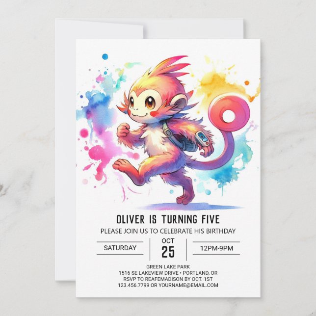 Pastel Joyful Monkey Birthday Invitation (Front)