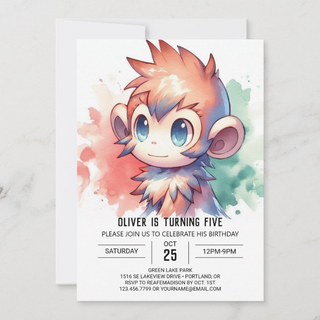 Pastel Joyful Monkey Birthday Invitation (Front)