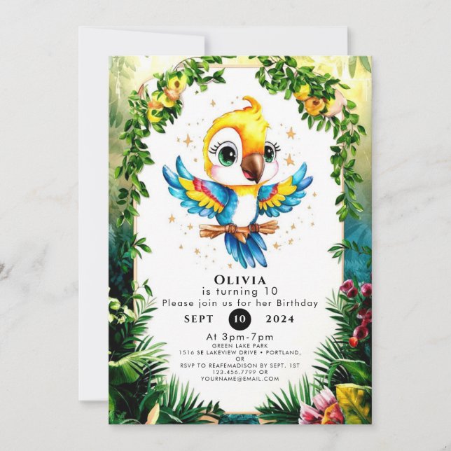 Pastel Jungle Parrot Birthday Invitation (Front)