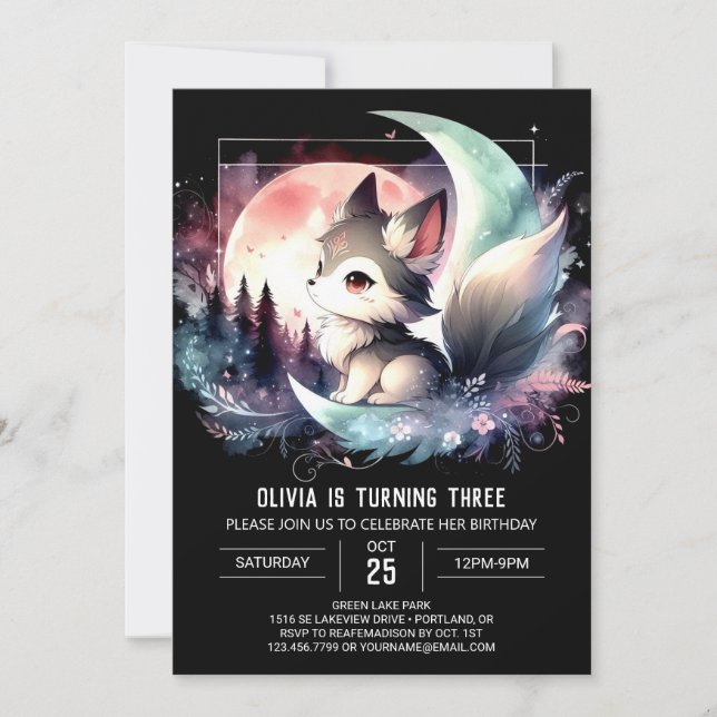 Pastel Jungle Wolf Birthday Invitation (Front)