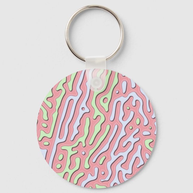 Pastel Kawaii Abstract Colourful Squiggle Design Key Ring (Front)