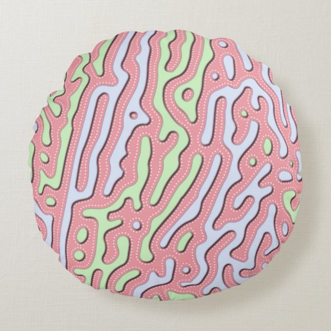 Pastel Kawaii Abstract Colourful Squiggle Design Round Cushion (Front)