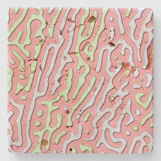 Pastel Kawaii Abstract Colourful Squiggle Design Stone Coaster (Front)