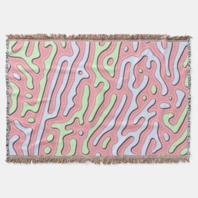 Pastel Kawaii Abstract Colourful Squiggle Design Throw Blanket (Front)