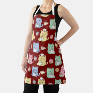 Pastel Kawaii Baking Cats Seamless Pattern Kitchen Apron