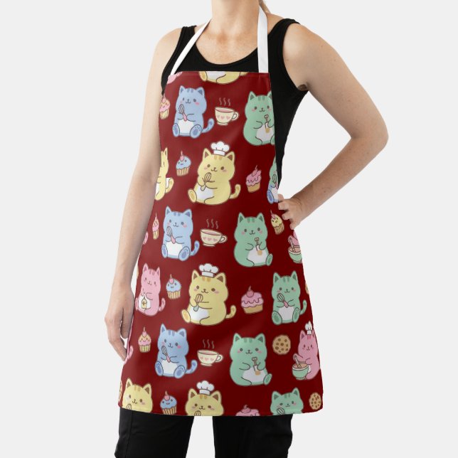 Pastel Kawaii Baking Cats Seamless Pattern Kitchen Apron (Insitu)
