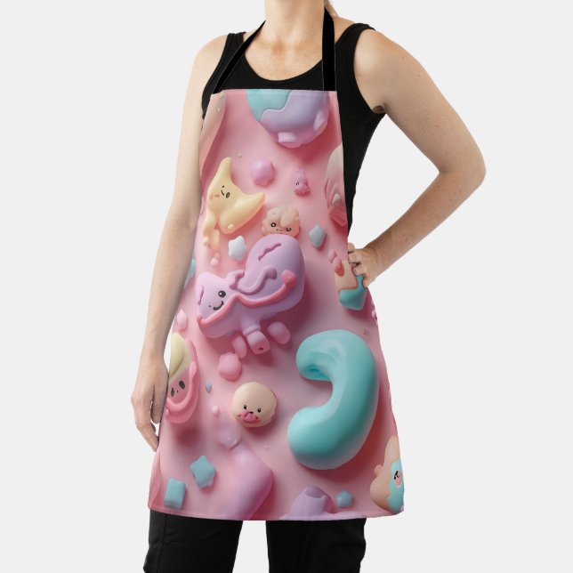 Pastel Kawaii Candy Character Art Apron (Insitu)