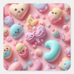 Pastel Kawaii Candy Character Art Square Sticker
