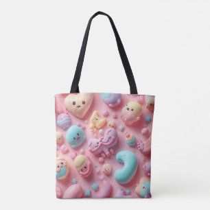 Pastel Kawaii Candy Character Art Tote Bag