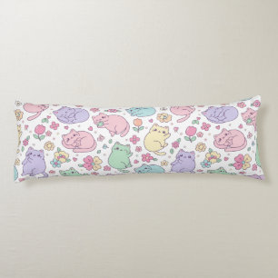 Pastel Kawaii Cats and Flowers Pattern  Body Cushion