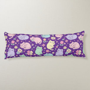 Pastel Kawaii Cats and Flowers Pattern Body Cushion