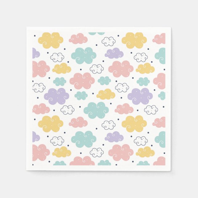 Pastel Kawaii Cloud Pattern Paper Napkins (Front)