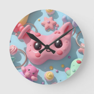Pastel Kawaii Creature Fantasy Art Round Clock
