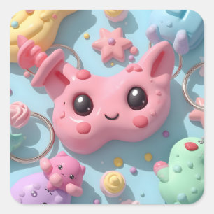 Pastel Kawaii Creature Fantasy Art Square Sticker