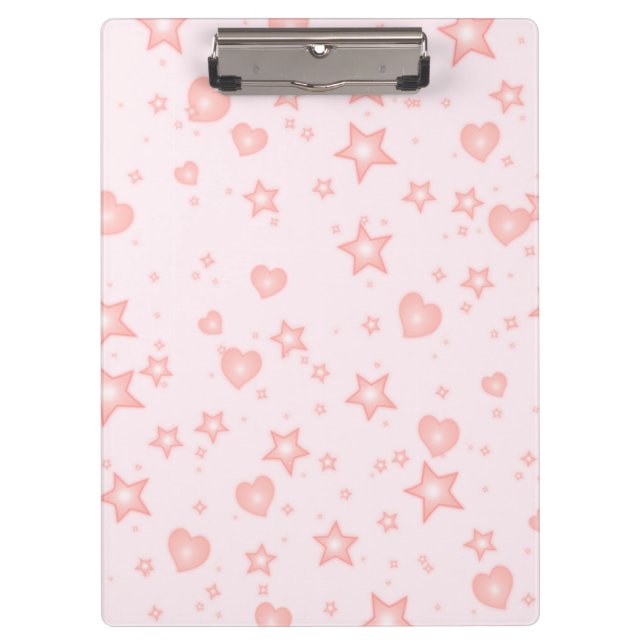 Pastel Kawaii Hearts & Stars – Cute Girly Pink Clipboard (Front)