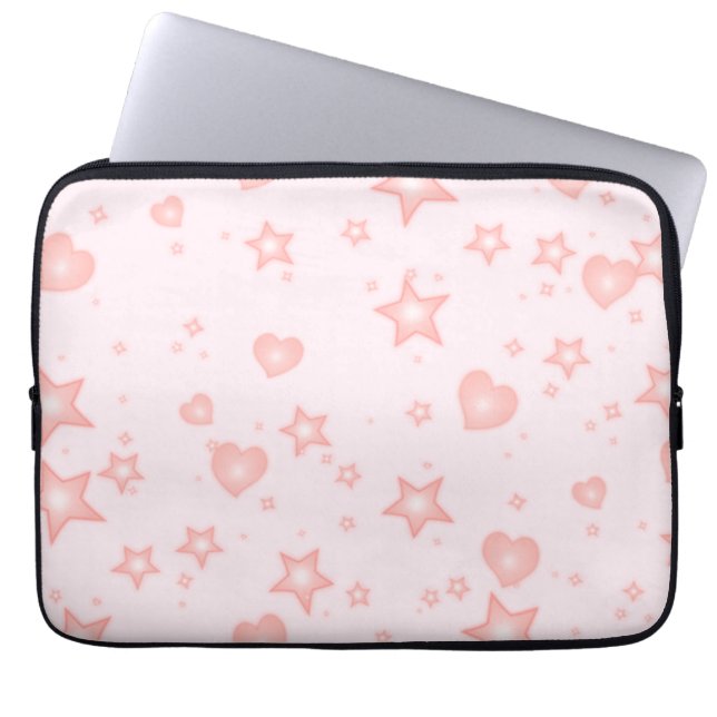 Pastel Kawaii Hearts & Stars – Cute Girly Pink Laptop Sleeve (Front)