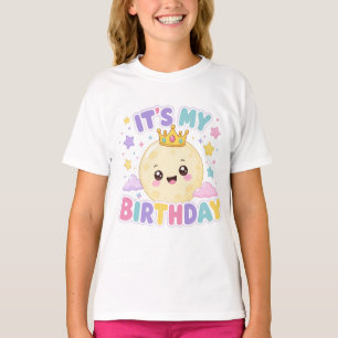 Pastel Kawaii Moon Crown "It's My Birthday" Kids T T-Shirt