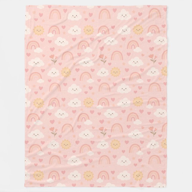 Pastel Kawaii Rainbow Clouds Seamless Pattern Fleece Blanket (Front)