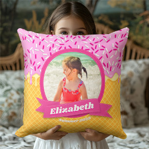 Pastel Kawaii Strawberry Ice Cream Summer Beach Cushion
