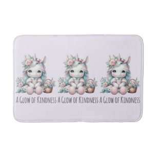 Pastel Kawaii Unicorn Doll with Flower Basket Bath Mat