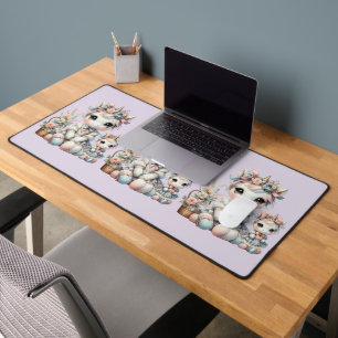 Pastel Kawaii Unicorn Mother Daughter Duo Lavender Desk Mat