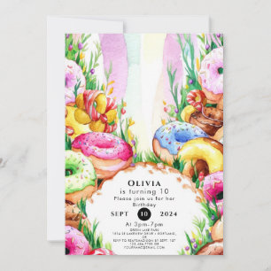 Pastel Kids Doughnut Birthday Invitation