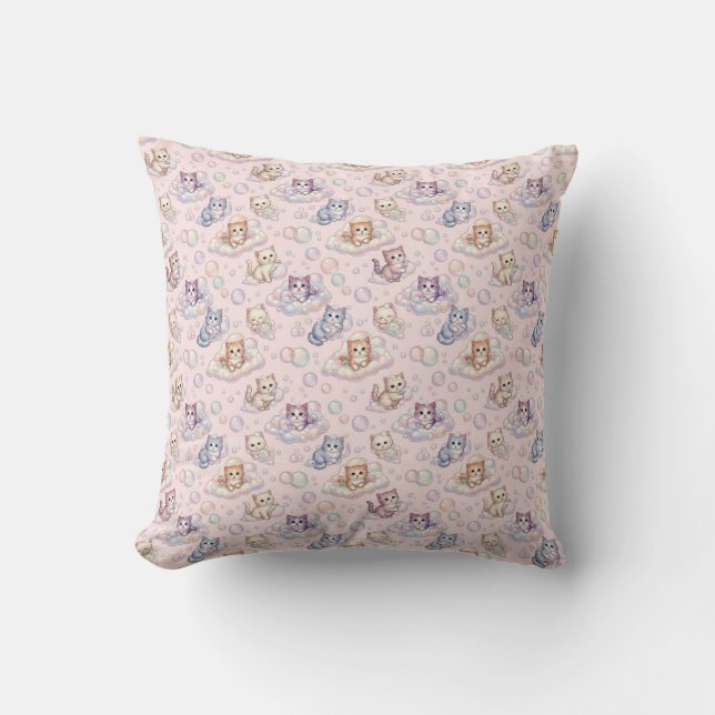 Pastel Kitten & Soap Bubble Seamlesst Cushion (Front)