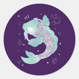 Pastel Koi Fish Whimsical Folk Art Underwater Classic Round Sticker