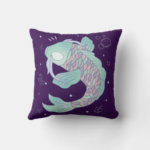 Pastel Koi Fish Whimsical Folk Art Underwater Cushion