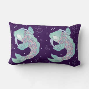 Pastel Koi Fish Whimsical Folk Art Underwater Lumbar Cushion