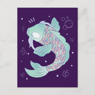 Pastel Koi Fish Whimsical Folk Art Underwater Postcard