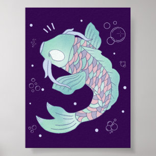 Pastel Koi Fish Whimsical Folk Art Underwater Poster
