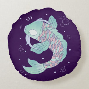 Pastel Koi Fish Whimsical Folk Art Underwater Round Cushion