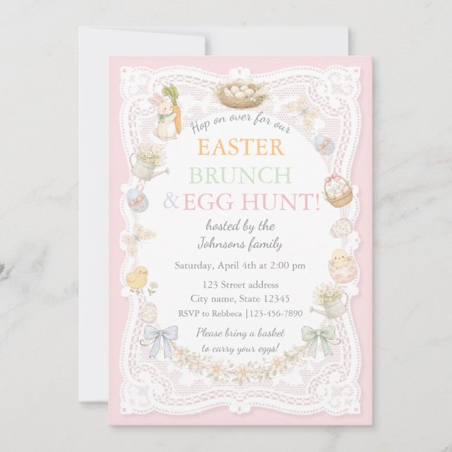 Pastel Lace Easter Brunch & Egg Hunt Invitation (Front)