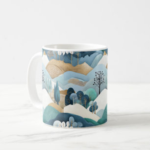 Pastel Landscape Pattern with Hills and Trees Coffee Mug