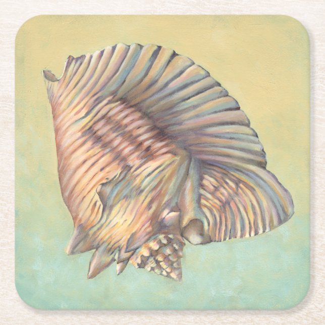 Pastel Large Conch Shell Square Paper Coaster (Front)