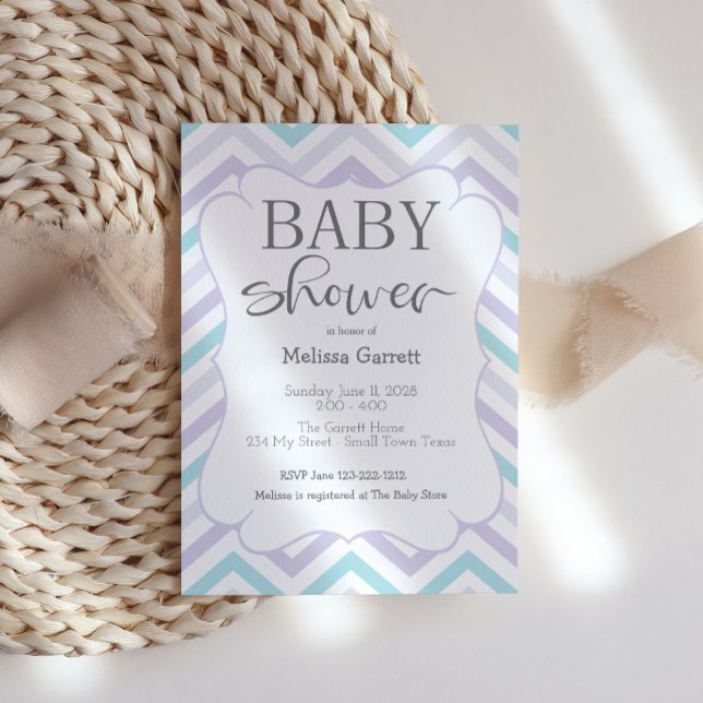 Pastel Lavender and Aqua Zig Zag Baby Invitation (Creator Uploaded)