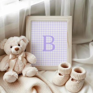 Pastel Lavender and White Gingham Monogram Poster