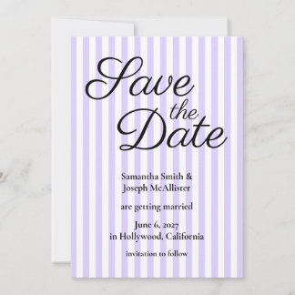 Pastel Lavender and White Stripe Save The Date