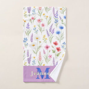 Pastel Lavender Blue Salmon Pink Wildflower Hand Towel