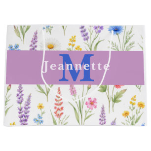Pastel Lavender Blue Salmon Pink Wildflower Name  Large Gift Bag