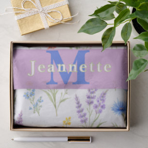 Pastel Lavender Blue Salmon Pink Wildflower Name Tissue Paper