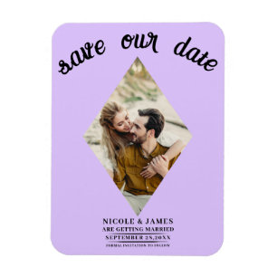 Pastel Lavender Diamond Photo Save the Date Magnet