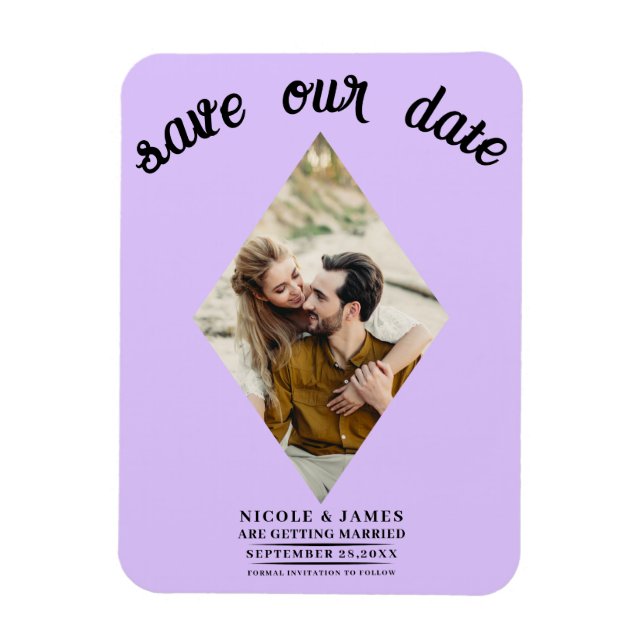 Pastel Lavender Diamond Photo Save the Date Magnet (Vertical)