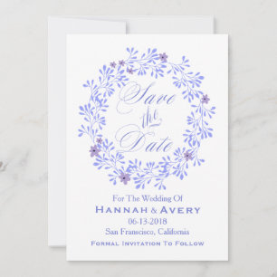 Pastel Lavender Floral Wreath "Save The Date" Save The Date
