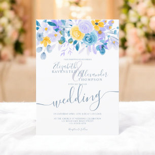 Pastel lavender grey orange floral winter wedding invitation