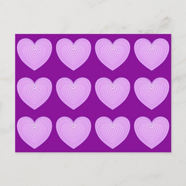 Pastel lavender hearts on a deep purple background postcard (Front)